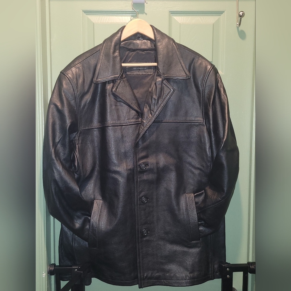 Jim & Marylou Black Leather Jacket Single Button Up Coat